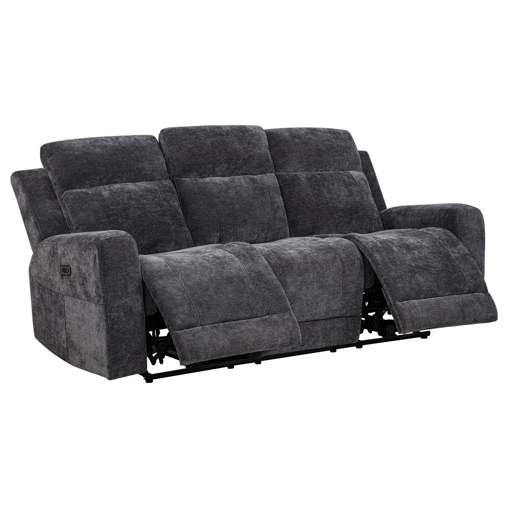 Kennett Dark Grey Chenille Upholstered Power Reclining Sofa - Ornate Home