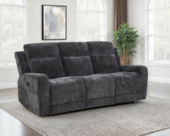 Kennett Dark Grey Chenille Upholstered Power Reclining Sofa - Ornate Home