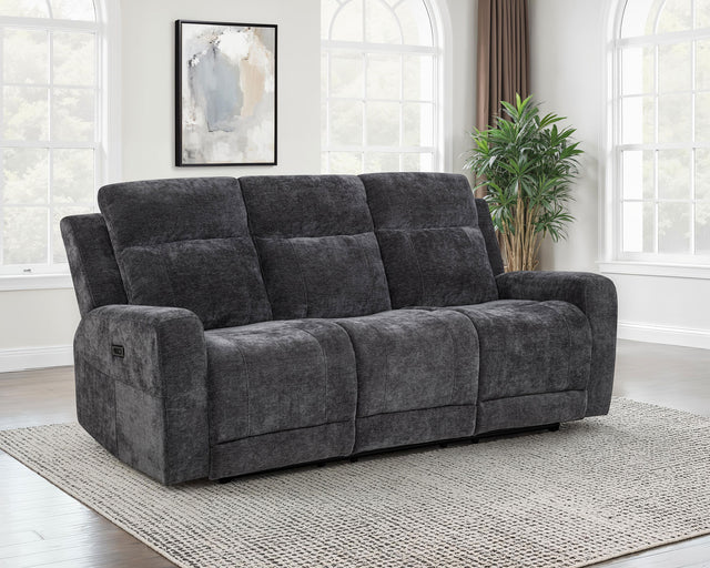 Kennett Dark Grey Chenille Upholstered Power Reclining Sofa - Ornate Home