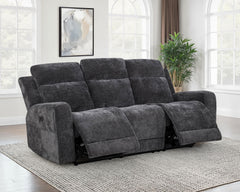 Kennett Dark Grey Chenille Upholstered Power Reclining Sofa - Ornate Home