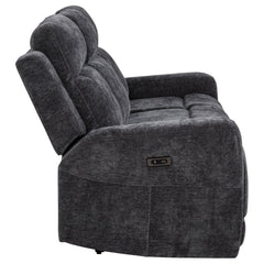 Kennett Dark Grey Chenille Upholstered Power Reclining Sofa - Ornate Home