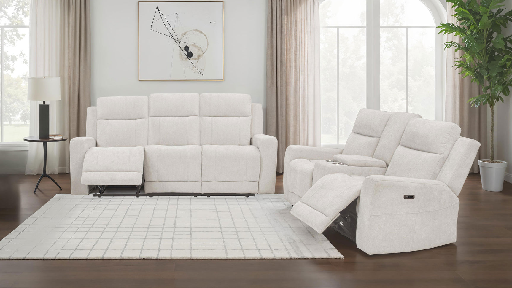 Kennett Ivory 2-piece Chenille Power Reclining Sofa Set - Ornate Home