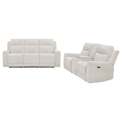 Kennett Ivory 2-piece Chenille Power Reclining Sofa Set - Ornate Home