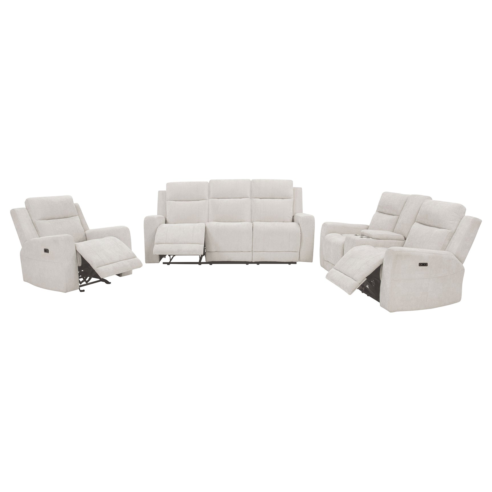 Kennett Ivory 3-piece Chenille Power Reclining Sofa Set - Ornate Home