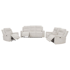 Kennett Ivory 3-piece Chenille Power Reclining Sofa Set - Ornate Home