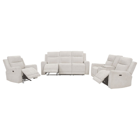 Kennett Ivory 3-piece Chenille Power Reclining Sofa Set - Ornate Home