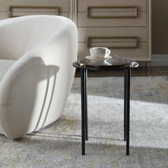 Kennington Black/Brass/Bronze Round Glass Accent Table - Ornate Home
