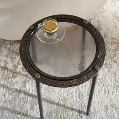 Kennington Black/Brass/Bronze Round Glass Accent Table - Ornate Home