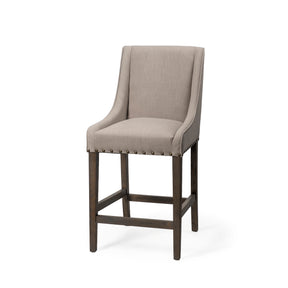 Kensington Beige/Brown Fabric Seat Wood Frame Counter Stool - Ornate Home