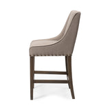 Kensington Beige/Brown Fabric Seat Wood Frame Counter Stool - Ornate Home