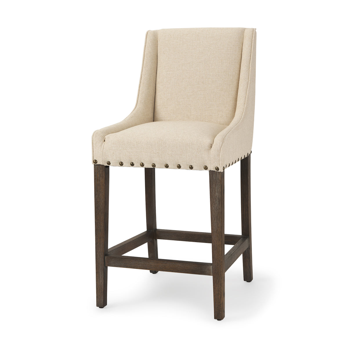 Kensington Cream/Brown Fabric Seat Wood Frame Counter Stool - Ornate Home
