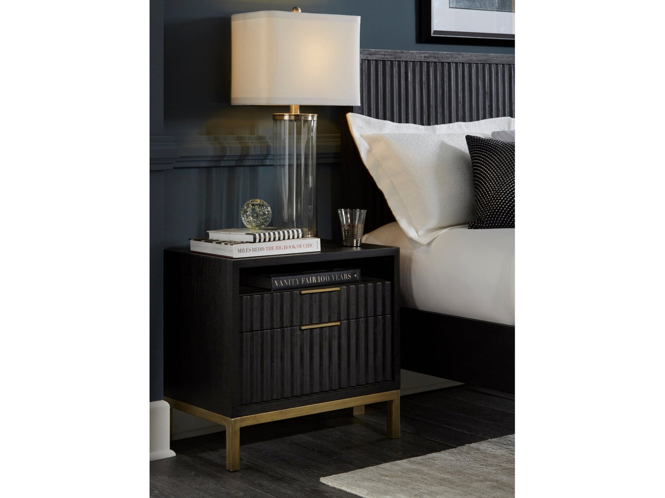 Kentfield Black Drifted Oak Solid Wood Two Drawer Nightstand - Ornate Home