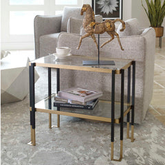Kentmore Black/Gold Glass Side Table - Ornate Home