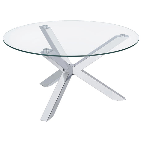 Kenzie Chrome Round Tempered Glass Top Cocktail Coffee Table - Ornate Home