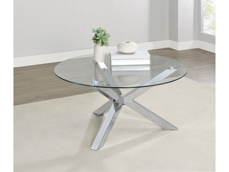 Kenzie Chrome Round Tempered Glass Top Cocktail Coffee Table - Ornate Home
