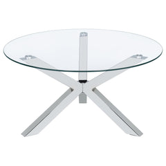 Kenzie Chrome Round Tempered Glass Top Cocktail Coffee Table - Ornate Home