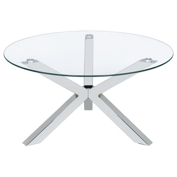 Kenzie Chrome Round Tempered Glass Top Cocktail Coffee Table - Ornate Home