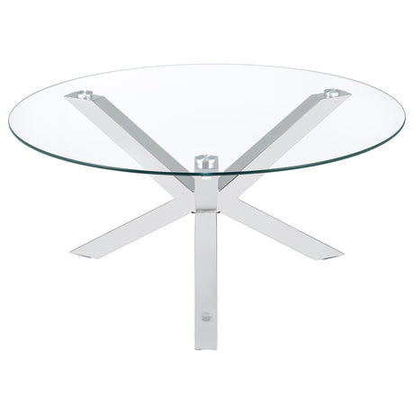 Kenzie Chrome Round Tempered Glass Top Cocktail Coffee Table - Ornate Home