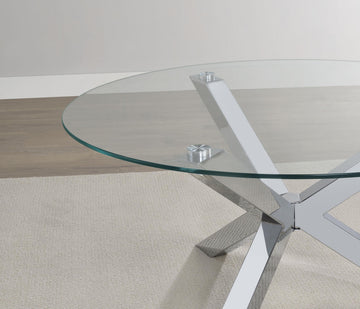 Kenzie Chrome Round Tempered Glass Top Cocktail Coffee Table - Ornate Home