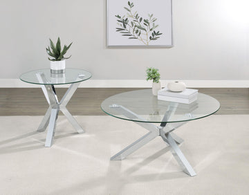 Kenzie Chrome Round Tempered Glass Top Cocktail Coffee Table - Ornate Home