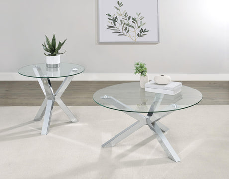 Kenzie Chrome Round Tempered Glass Top Cocktail Coffee Table - Ornate Home