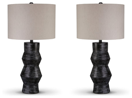 Kerbert Distressed Black 2-Piece Lamp Set - Ornate Home