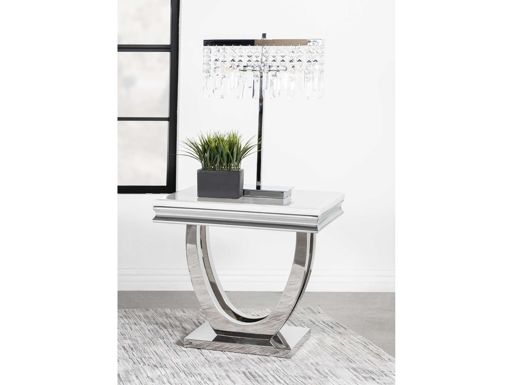 Kerwin White & Chrome End Table - Ornate Home