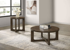 Kessler Brown 2-piece Round Sculptural Wood Coffee Table Set - Ornate Home