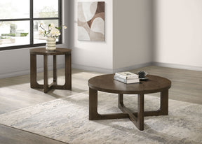 Kessler Brown 2-piece Round Sculptural Wood Coffee Table Set - Ornate Home
