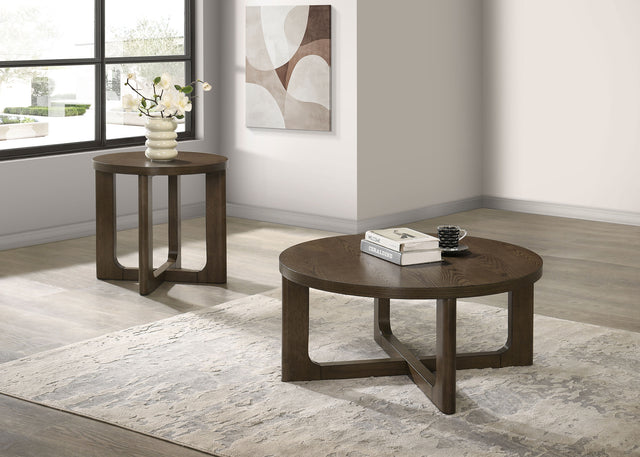 Kessler Brown 2-piece Round Sculptural Wood Coffee Table Set - Ornate Home