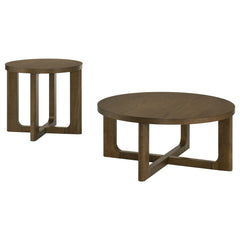 Kessler Brown 2-piece Round Sculptural Wood Coffee Table Set - Ornate Home