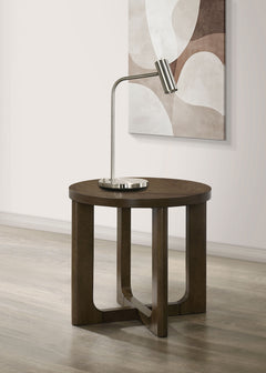 Kessler Brown Round Sculptural Wood End Table - Ornate Home