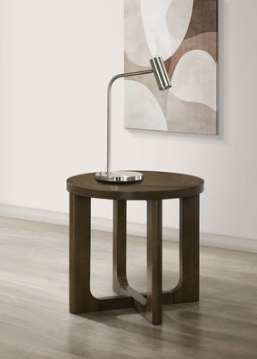 Kessler Brown Round Sculptural Wood End Table - Ornate Home
