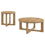 Kessler Light Oak 2-piece Round Sculptural Wood Coffee Table Set - Ornate Home