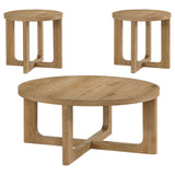 Kessler Light Oak 3-piece Round Sculptural Wood Coffee Table Set - Ornate Home