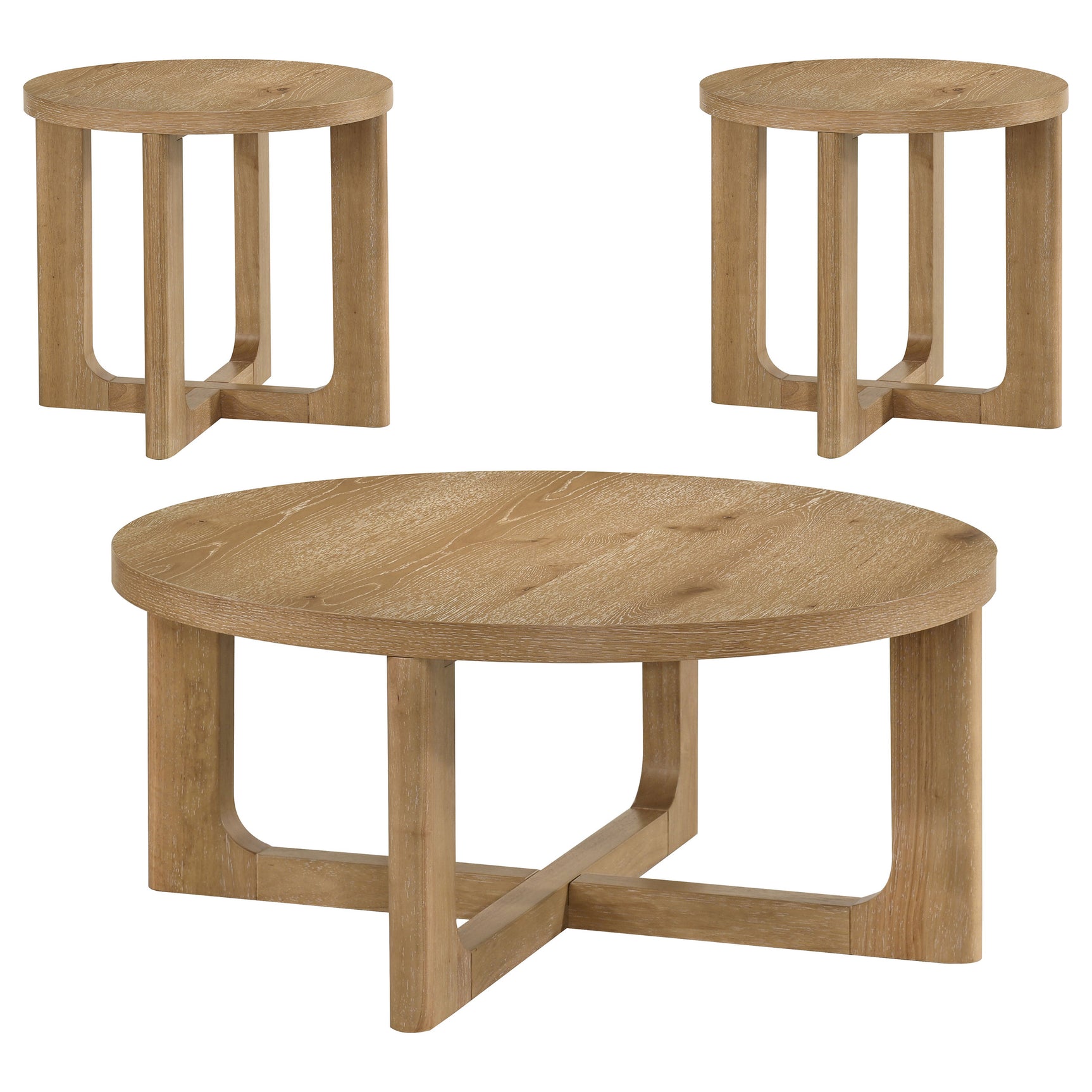 Kessler Light Oak 3-piece Round Sculptural Wood Coffee Table Set - Ornate Home