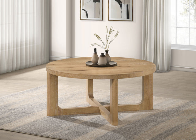 Kessler Light Oak Round Sculptural Wood Coffee Table - Ornate Home