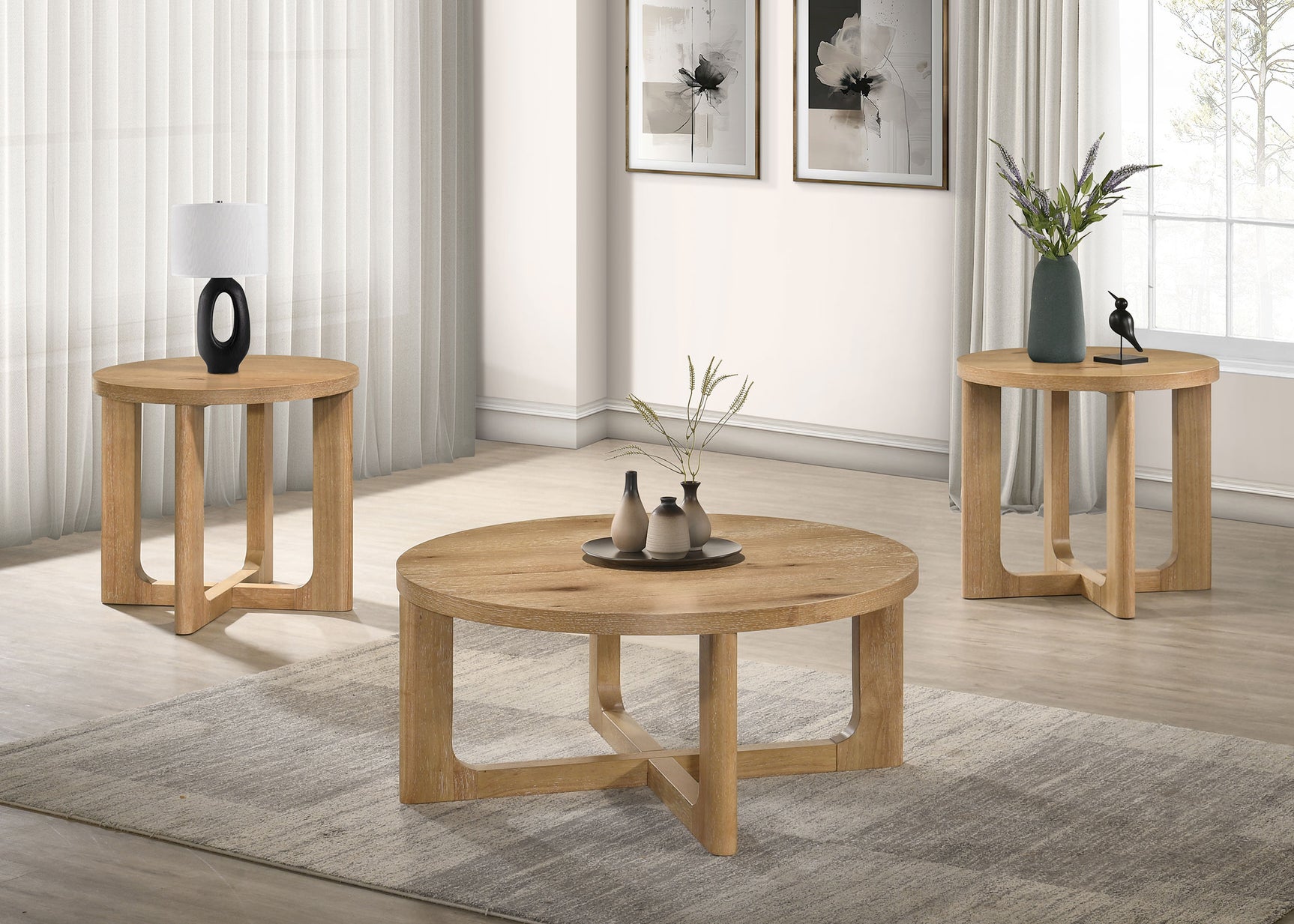 Kessler Light Oak Round Sculptural Wood Coffee Table - Ornate Home