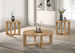 Kessler Light Oak Round Sculptural Wood Coffee Table - Ornate Home
