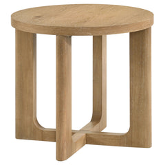Kessler Light Oak Round Sculptural Wood End Table - Ornate Home