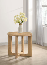 Kessler Light Oak Round Sculptural Wood End Table - Ornate Home