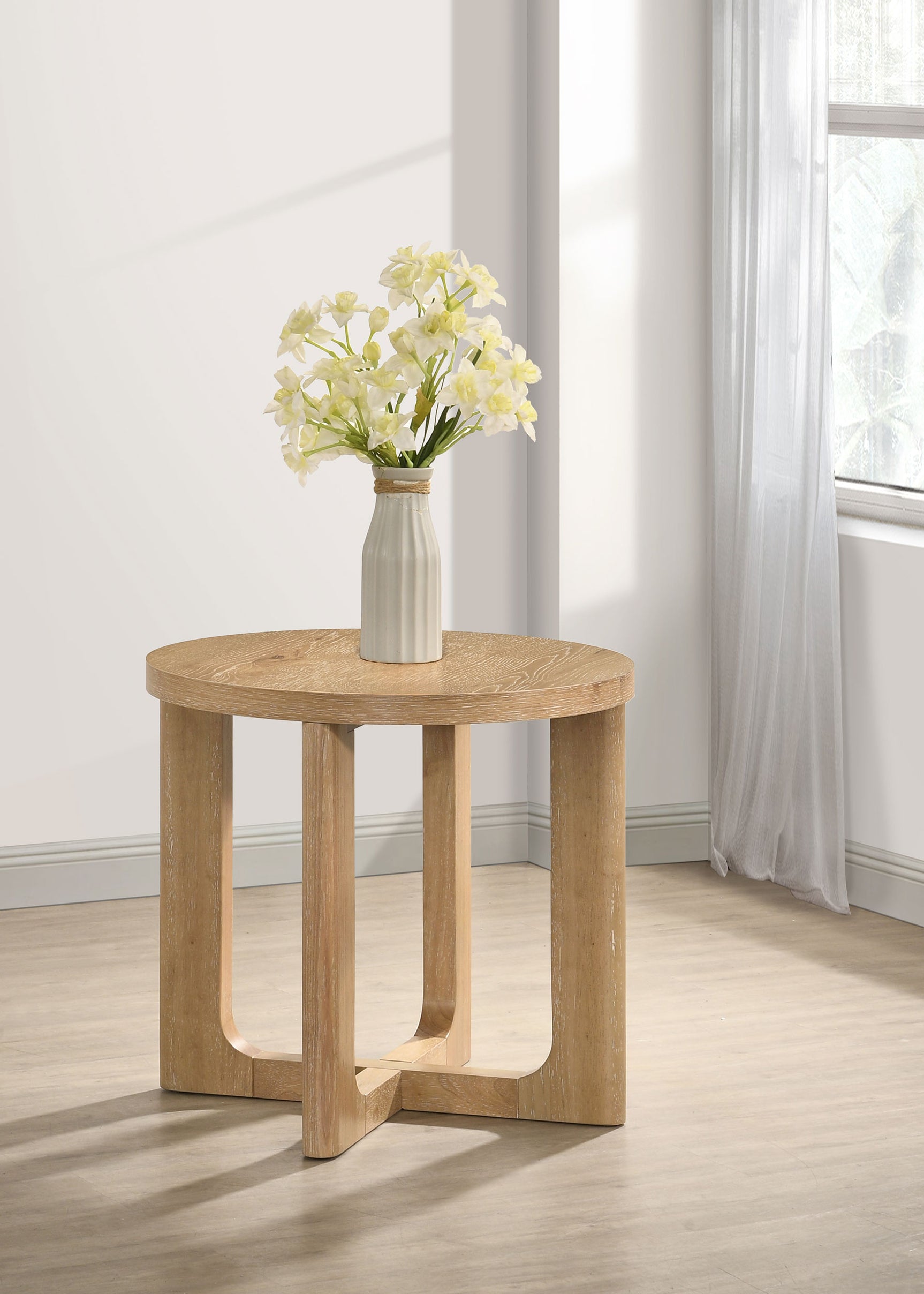 Kessler Light Oak Round Sculptural Wood End Table - Ornate Home