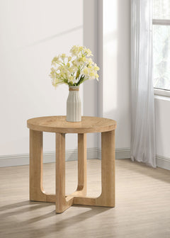 Kessler Light Oak Round Sculptural Wood End Table - Ornate Home