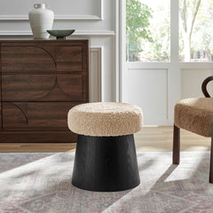 Ketra Oatmeal/Black Round Faux Shearling Ottoman Footstool - Ornate Home