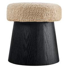 Ketra Oatmeal/Black Round Faux Shearling Ottoman Footstool - Ornate Home