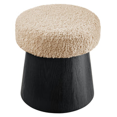 Ketra Oatmeal/Black Round Faux Shearling Ottoman Footstool - Ornate Home