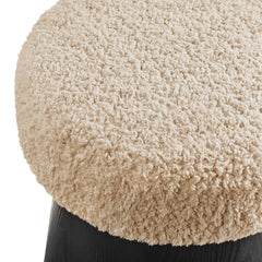 Ketra Oatmeal/Black Round Faux Shearling Ottoman Footstool - Ornate Home