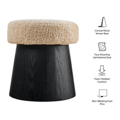 Ketra Oatmeal/Black Round Faux Shearling Ottoman Footstool - Ornate Home