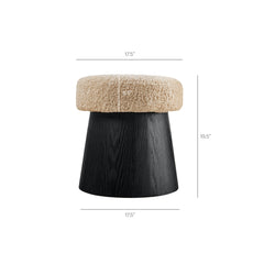 Ketra Oatmeal/Black Round Faux Shearling Ottoman Footstool - Ornate Home
