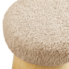 Ketra Oatmeal/Oak Round Faux Shearling Ottoman Footstool - Ornate Home
